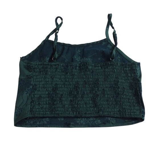 Shein Green Floral Pattern Crop Cami Tank Top Women Size S Adjust Straps FLAW - Picture 2 of 12